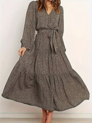 Plus Dot Print Lantern Sleeve V Neck Maxi Smock Dress With Belt