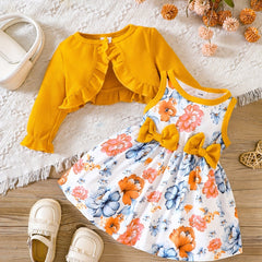 Toddler Girls Floral Print Dress & Ribbed Cardigan Set