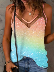 Gradient Print Cami Top V Neck Sleeveless Summer Top