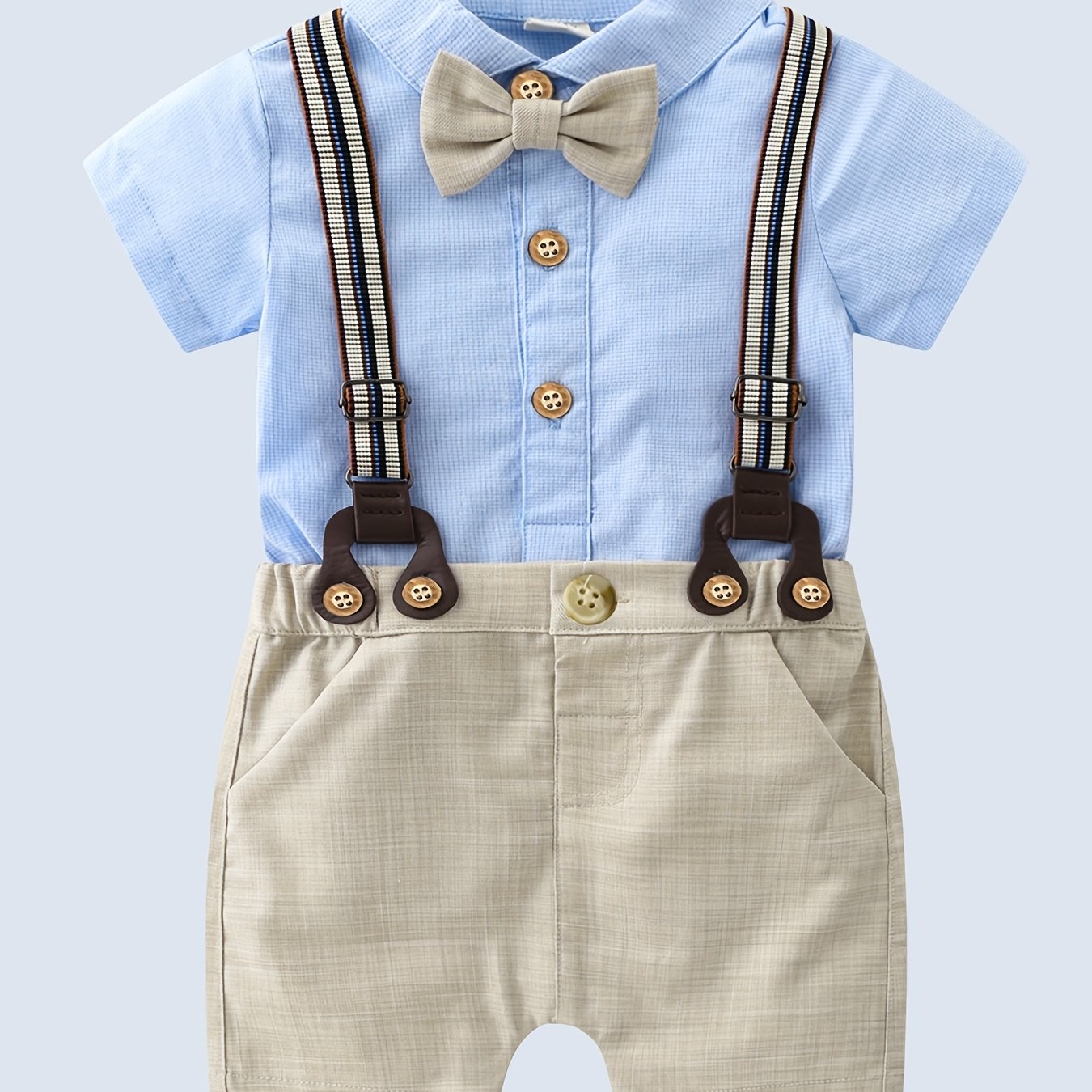Baby Boys Cotton Lapel Bodysuit Suspender Shorts Gentleman Suit