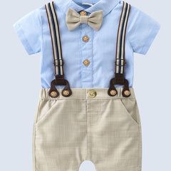 Baby Boys Cotton Lapel Bodysuit Suspender Shorts Gentleman Suit
