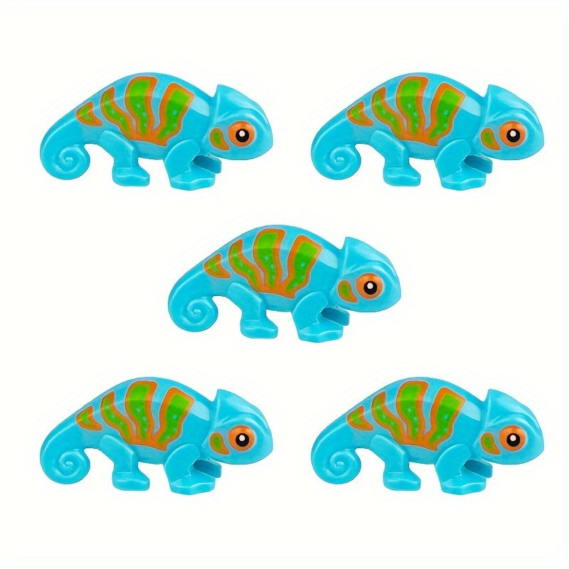5pcs Small Particle Building Blocks Chameleon Lizard Climbing Pet Scene