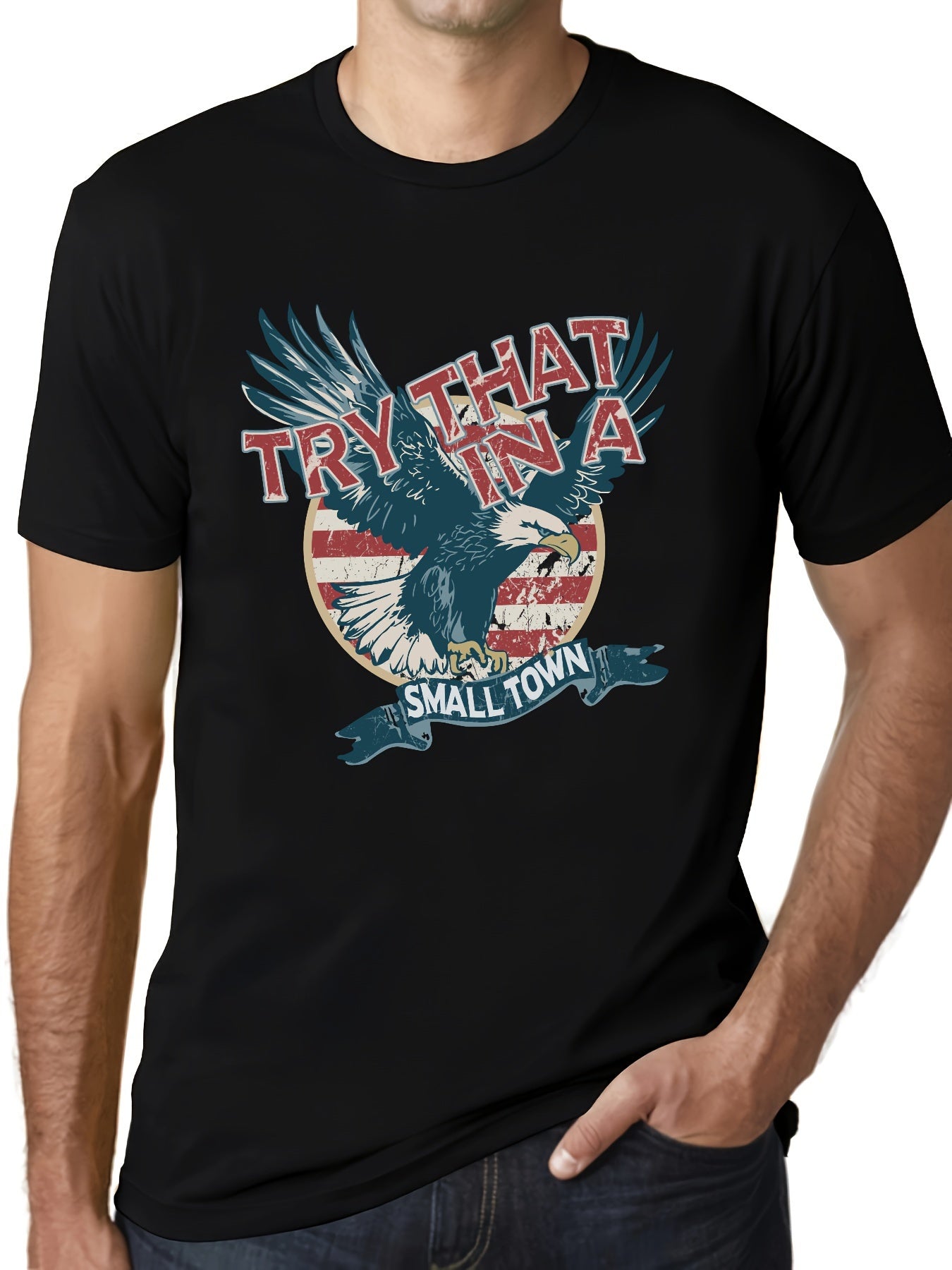Men's Eagle Pattern Cotton Sports T Shirt Round Neck Tee Shirt