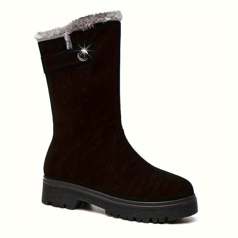 Women's Winter Boots Faux Fur Lined Flat Heel Zipper Comfortable Walking Boots