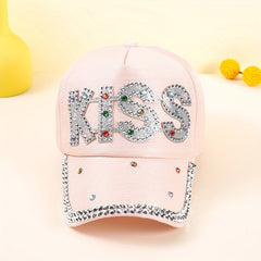 Pink Glitter KISS Patch Baseball Cap Y2K Dad Hat