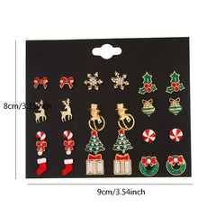 Christmas Earrings Set Snowflake Tree Snowman Bell Earrings