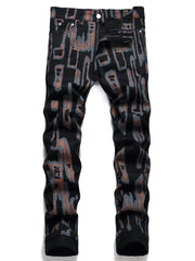 Men's Casual Letter Print Slim Fit Jeans