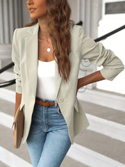 Solid Lapel Blazer Jacket Long Sleeve Work Office Women's Clothing