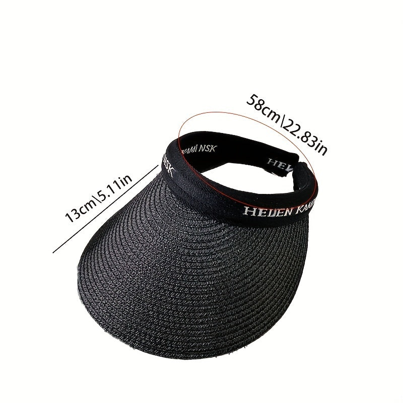 Straw Ponytail Visor Hat Wide Brim UV Protection Sun Hat