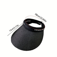 Straw Ponytail Visor Hat Wide Brim UV Protection Sun Hat