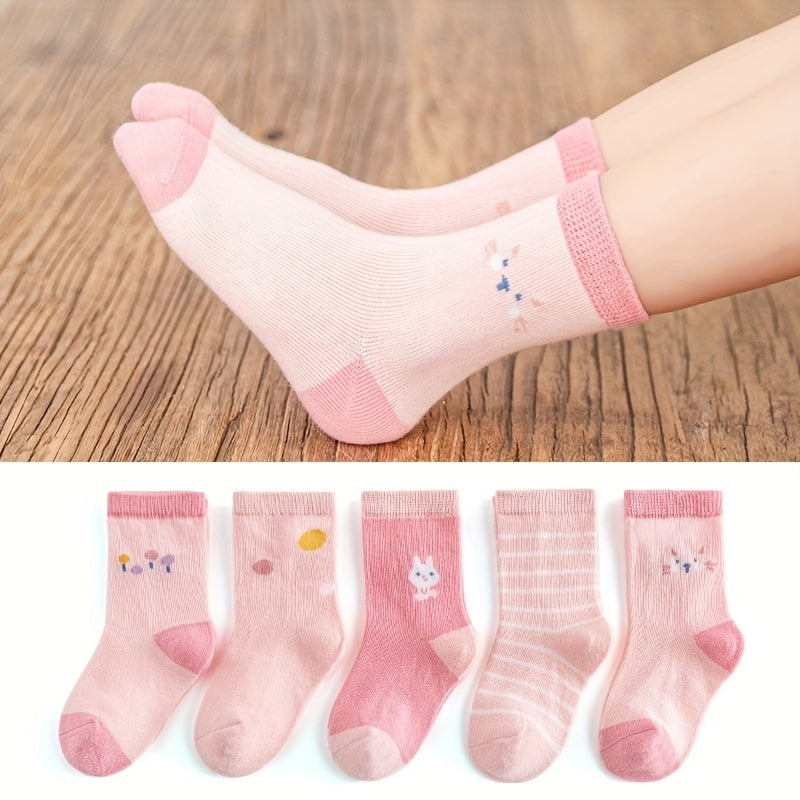 5 Pairs Unisex Knee High Cotton Socks for Kids 1-12 Years