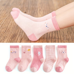 5 Pairs Unisex Knee High Cotton Socks for Kids 1-12 Years
