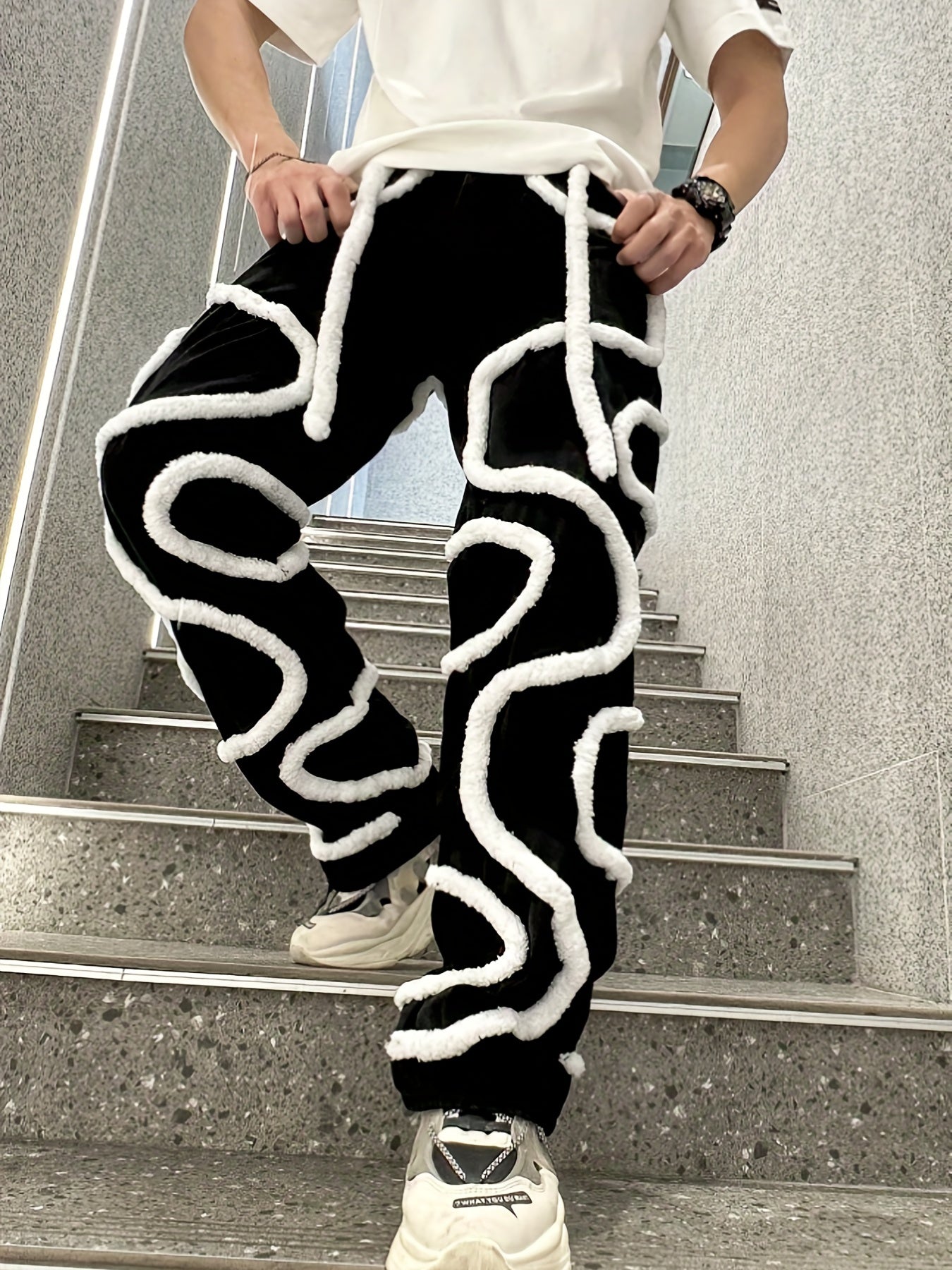 Men's Slim Fit Jeans with Fuzzy Rope Detail
