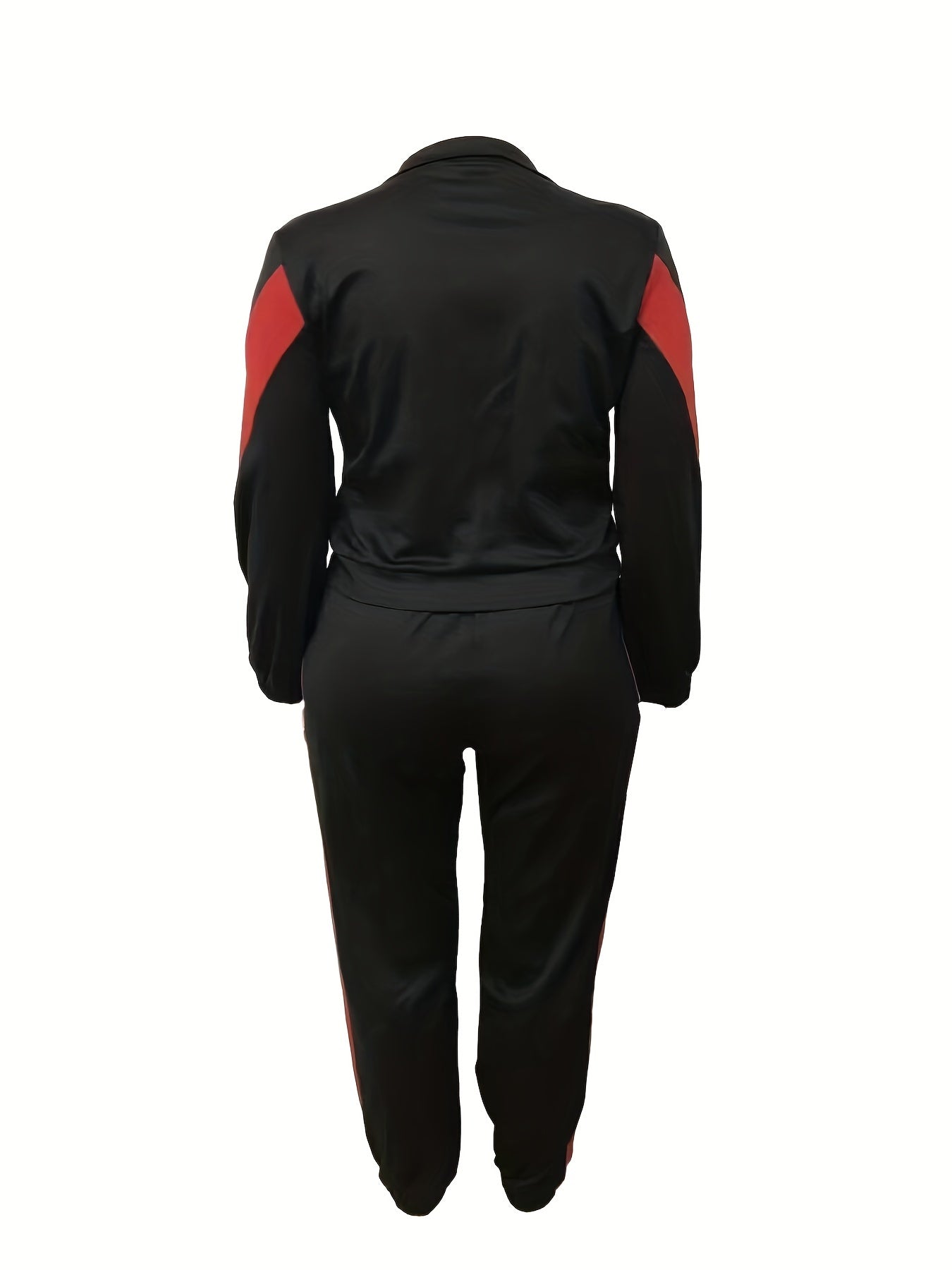 Plus Size Colorblock Long Sleeve Zipper Jacket & Joggers Set