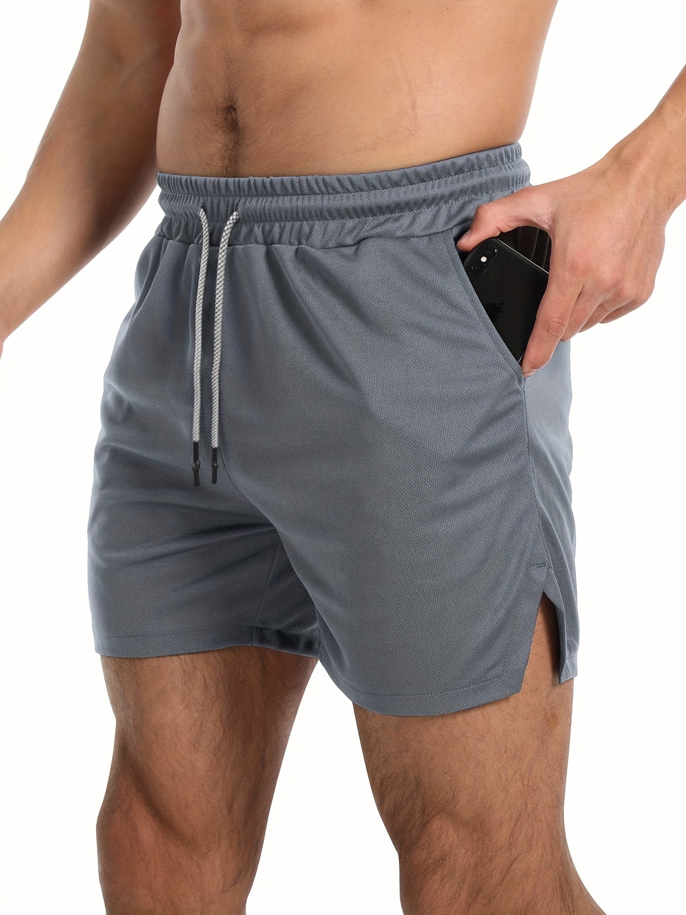 Men's Solid Workout Shorts Active Breathable Drawstring Shorts For Summer