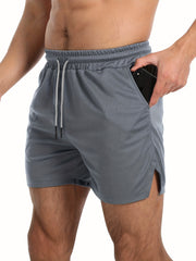 Men's Solid Workout Shorts Active Breathable Drawstring Shorts For Summer