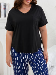 Casual Pajama Top V Neck Short Sleeve Sleepwear Tee