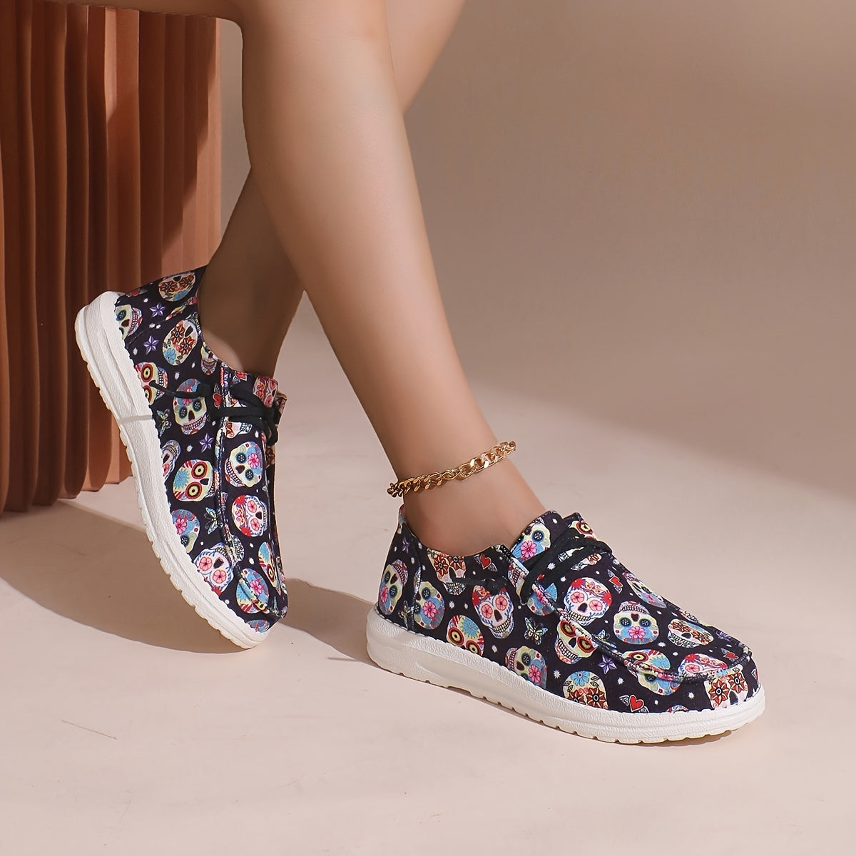 Colorful Skull Ghost Print Flat Shoes Scary Style Soft Bottom Sport Shoes