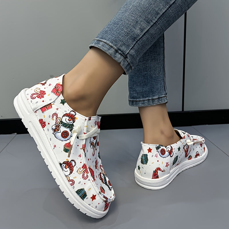 Women's Christmas Style Canvas Shoes Round Toe Non slip Flats