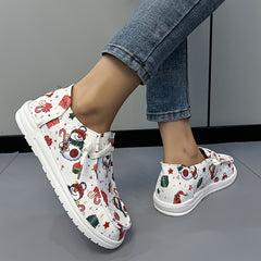 Women's Christmas Style Canvas Shoes Round Toe Non slip Flats