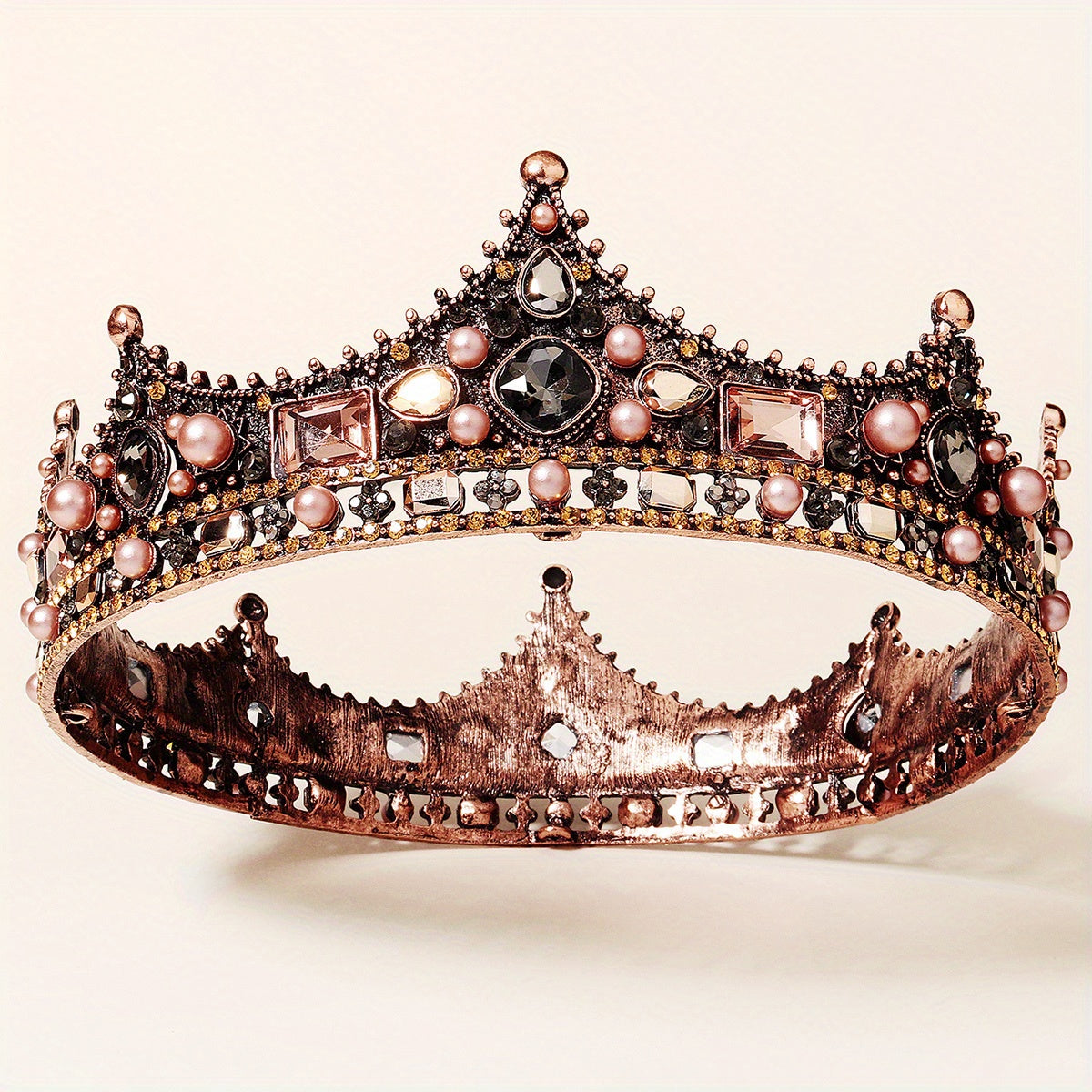 Baroque Style Tiara Crown Faux Pearl Headband Bridal Hair Jewelry