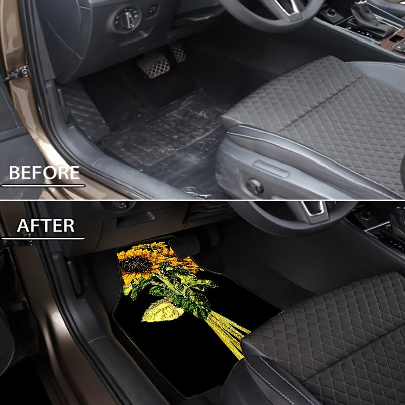 4pcs Sunflower Bouquet Car Floor Mat All-weather Car Protector