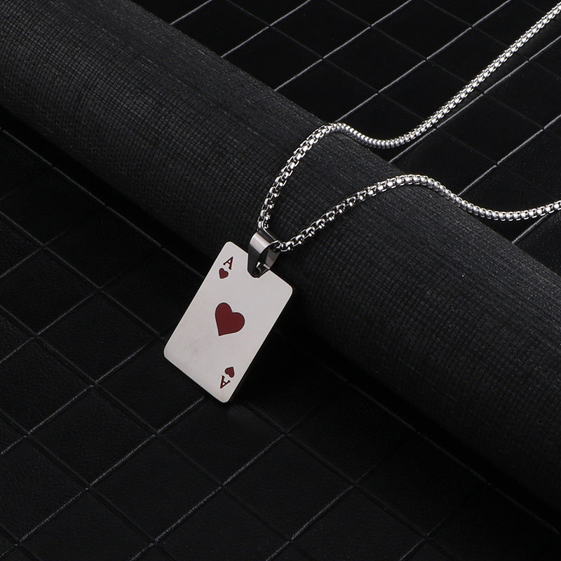 Boys Poker Pendant Necklace Stainless Steel Hip Hop Style