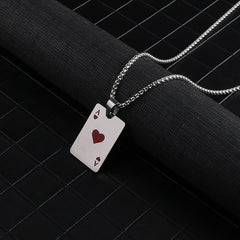 Boys Poker Pendant Necklace Stainless Steel Hip Hop Style