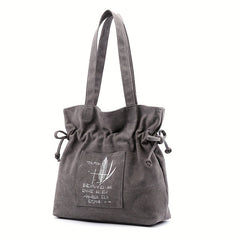 Retro Style Canvas Tote Bag Letter Print Shoulder Bag Large Capacity Handbag