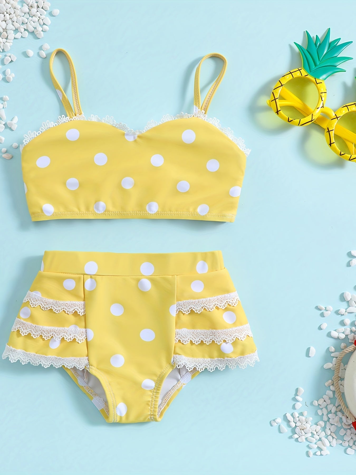 Girls' Polka Dot Bikini Tankini Swimsuit Set for Summer Beach