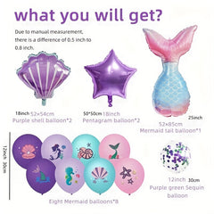 Mermaid Birthday Party Decorations: Happy Birthday Flag, Balloons, Ocean Theme