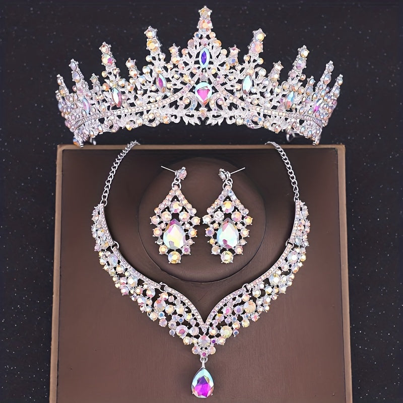 Baroque Bridal Crown Jewelry Set Rhinestone Crystal Tiara