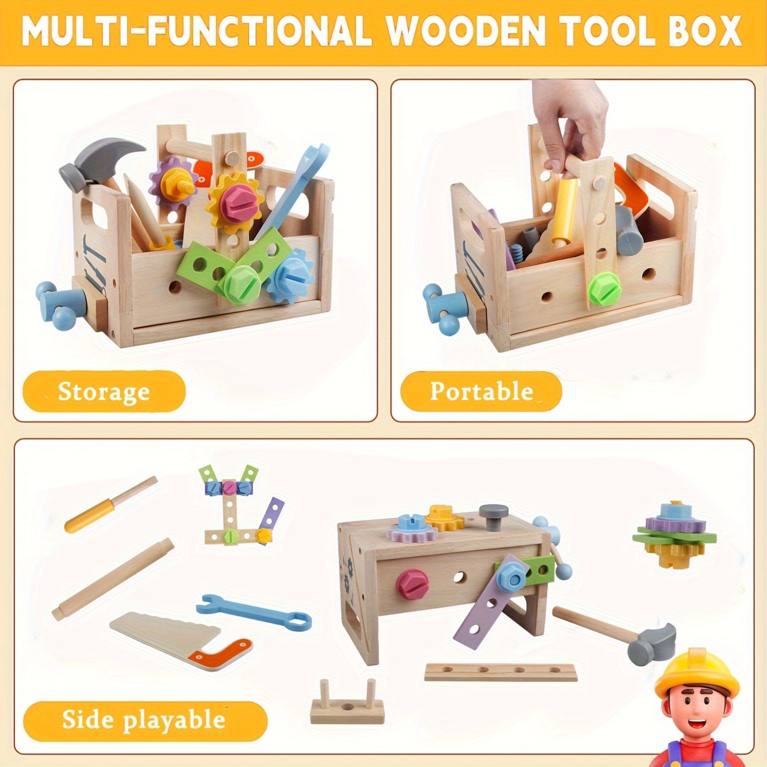 29pcs Magic Kids Tool Set Wooden Play Toolbox DIY Toy Multifunctional
