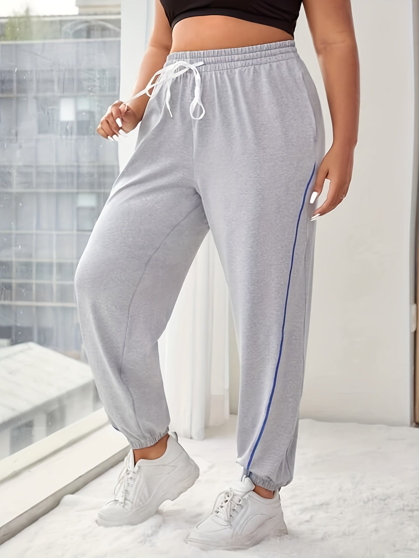 Sports Pants Stitching Tie Waist Stretch Running Yoga Joggers
