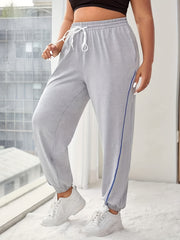 Sports Pants Stitching Tie Waist Stretch Running Yoga Joggers