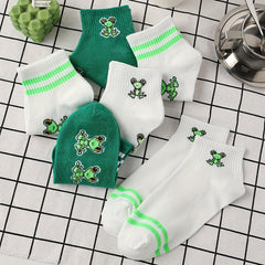 6 Pairs Cartoon Frog Print Socks Women's Short Stockings