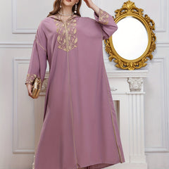 Abaya Dress Women's Plus Leaf Print Long Sleeve Maxi Jalabiya