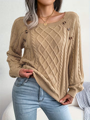 Solid Jacquard Lantern Sleeve Boat Neck Pullover Sweater