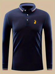Yellow Bunny Print Men's Button-Up Polo Shirt