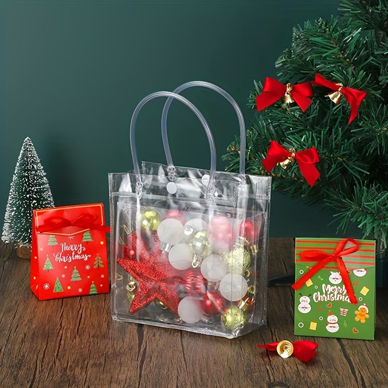 6pcs Transparent Gift Bags With Handle Reusable Plastic Small Gift Wrap Tote