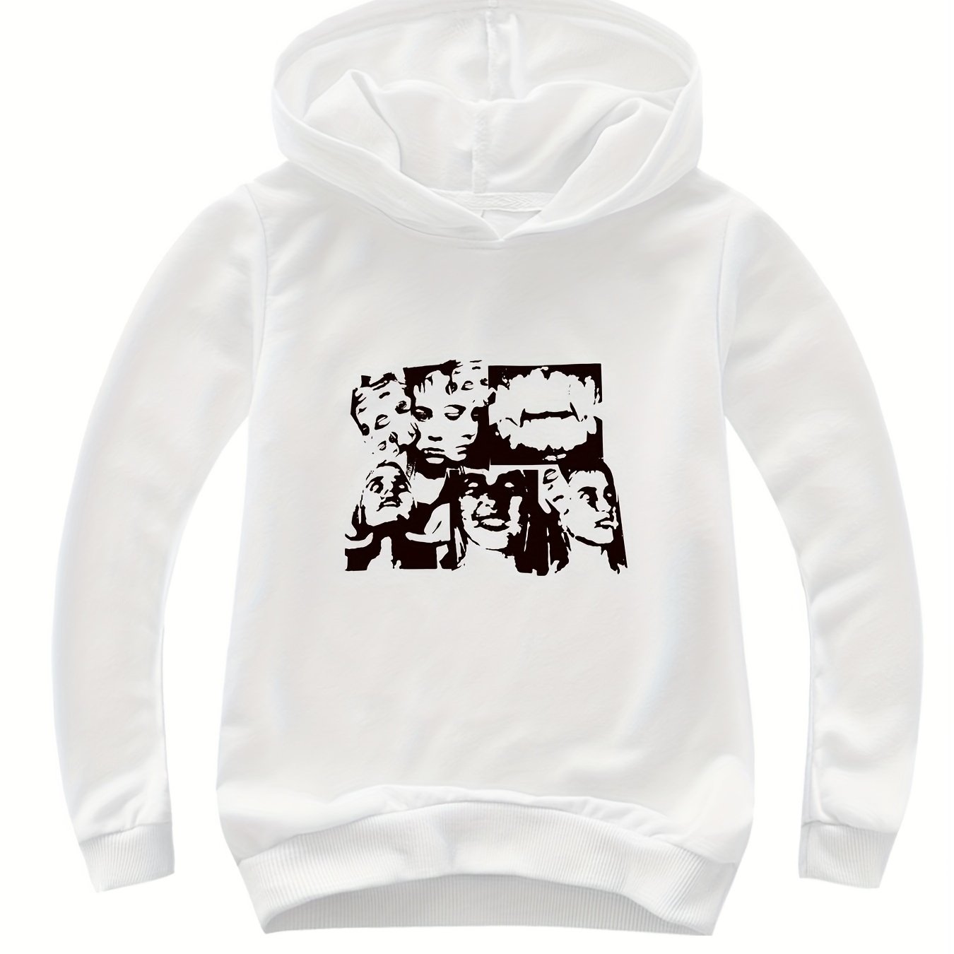 Portrait Print Girls Pullover Hooded Sweatshirt for Autumn Winter