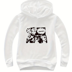 Portrait Print Girls Pullover Hooded Sweatshirt for Autumn Winter