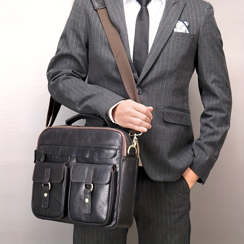 Men's PU Leather Large Capacity Business Crossbody Briefcase