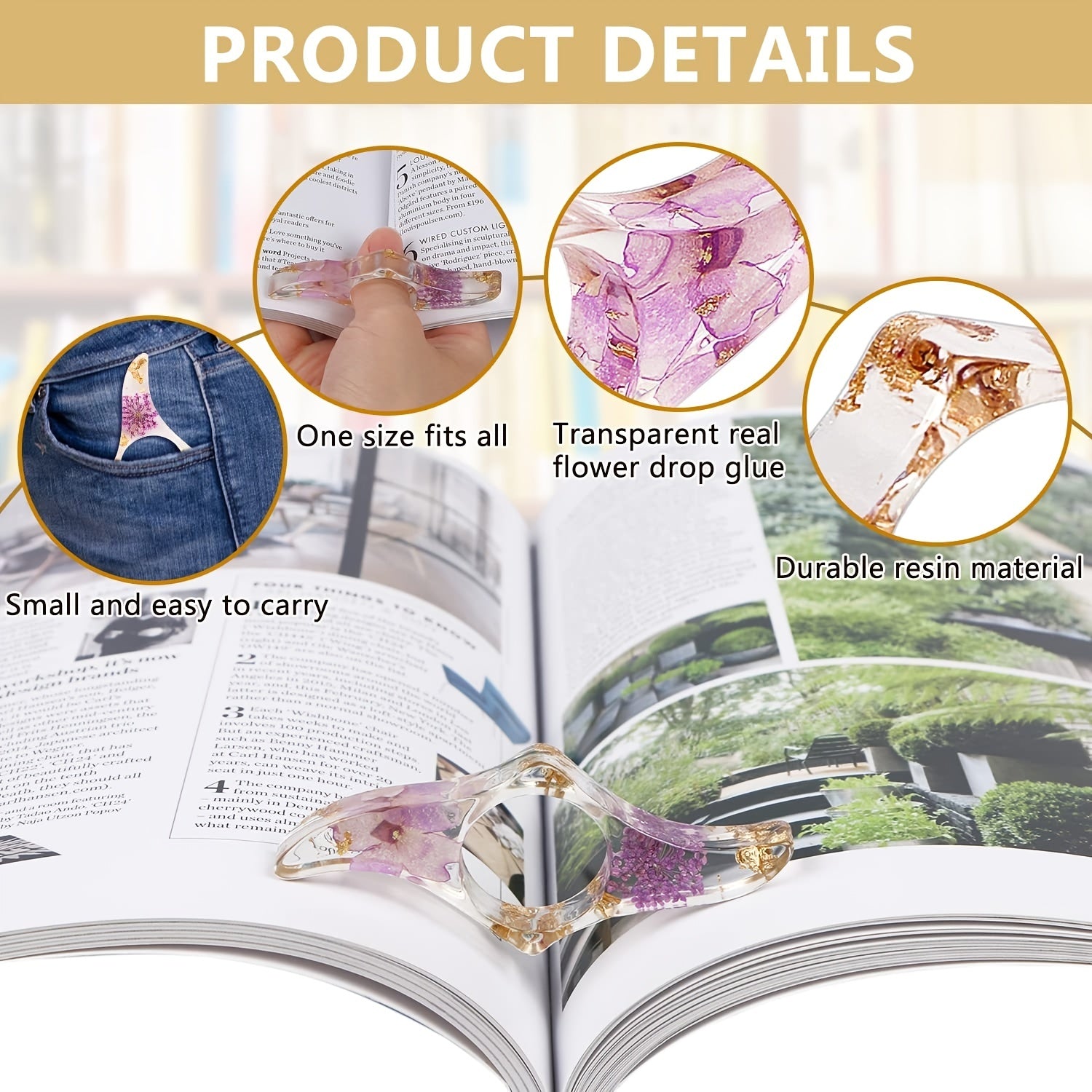 Dried Flower Resin Thumb Book Holder Transparent Flower Resin Book Opener