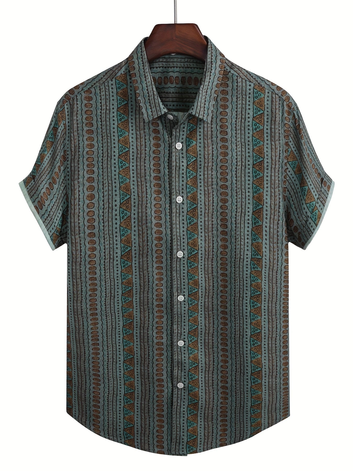 Men's Vintage Striped Shirt Button Up Short Sleeve Shirt