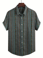 Men's Vintage Striped Shirt Button Up Short Sleeve Shirt