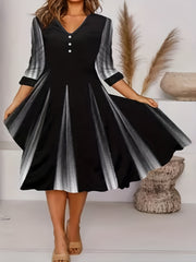 Colorblock Button Decor Midi Dress