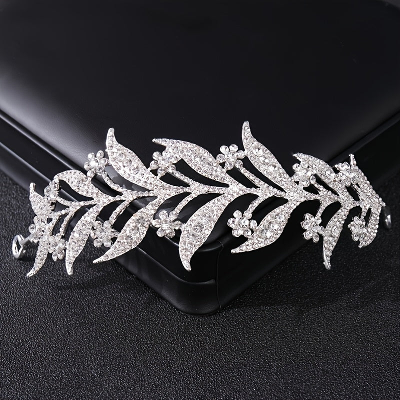 Floral Headpiece Tiara Bridal Crown Rhinestone Leaf Hair Accessories