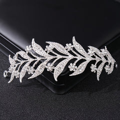 Floral Headpiece Tiara Bridal Crown Rhinestone Leaf Hair Accessories