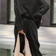 Solid Mock Neck Top & Drawstring Pants Set